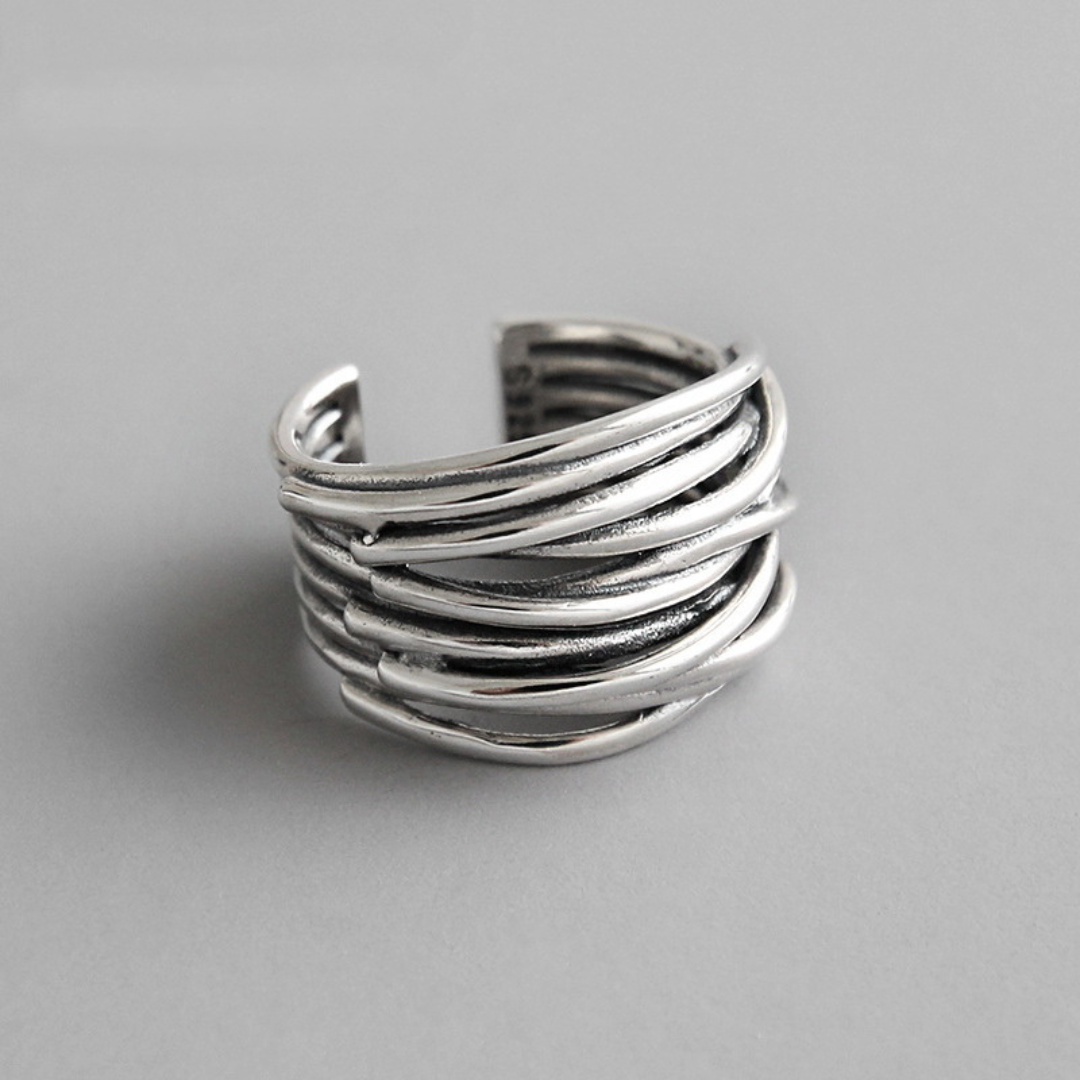 Bague large réglable au design moderniste en argent 925