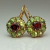 Boucles d'oreilles vintage en or 18K avec incrustation de zirconium naturel vert et rouge