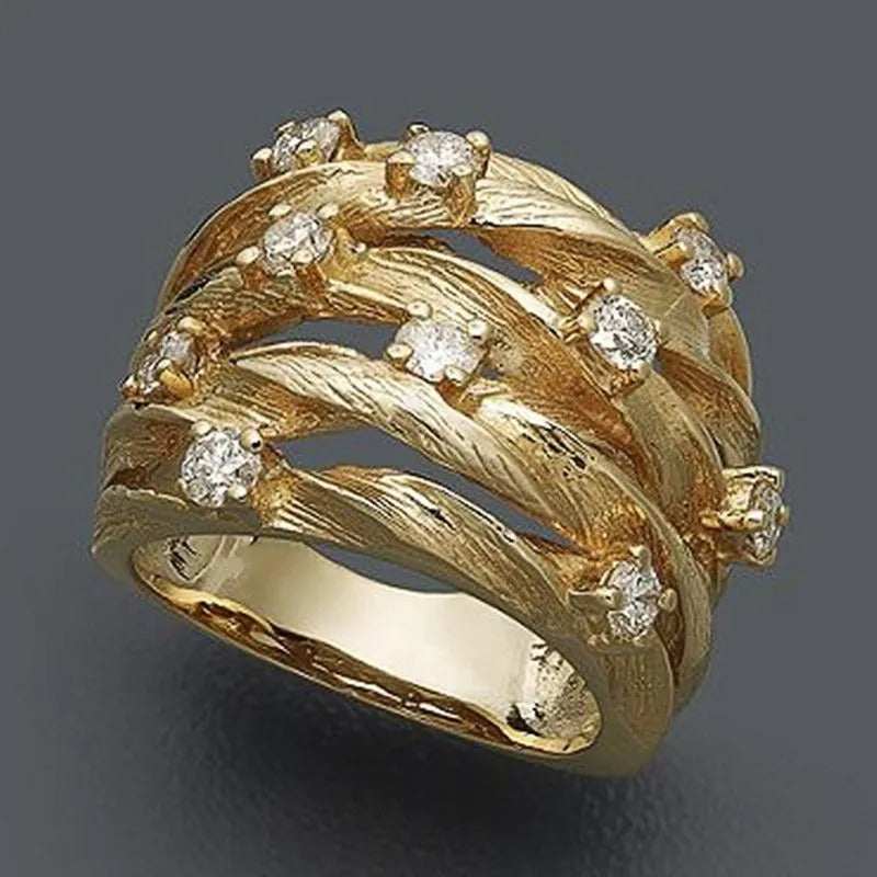 Bague bohémienne en or 18K avec incrustation de zircone