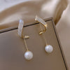 Boucles d'oreilles pendantes en argent 925 avec perles et zircons