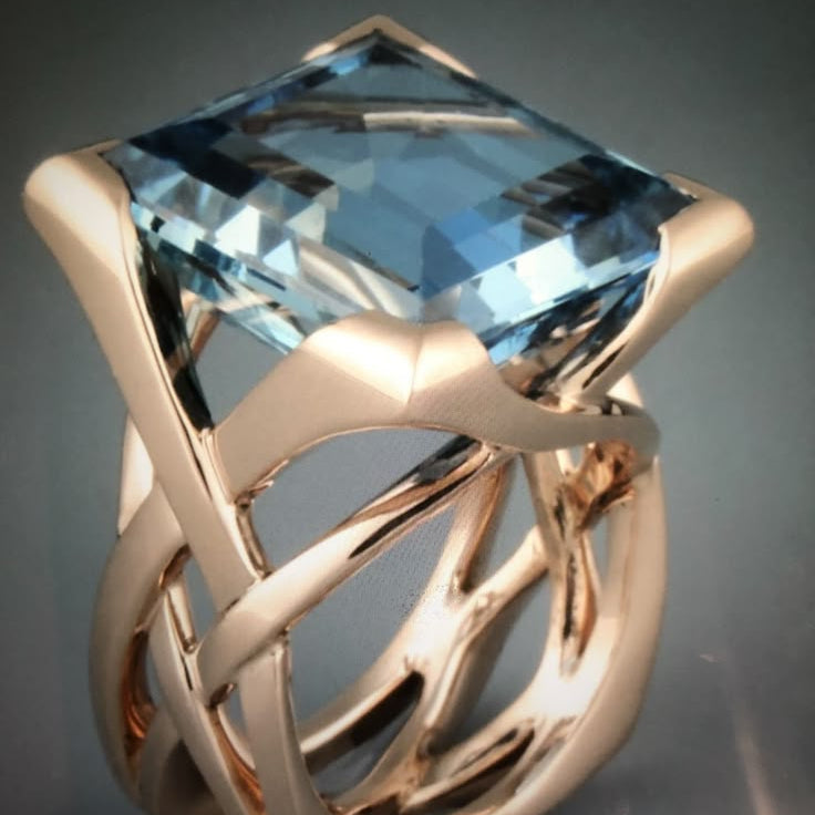 Bague vintage en or rose 18 carats avec incrustation de zirconium